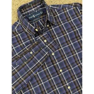 Ralph‎ Lauren Shirt Mens Sz M Button Up Blue/black Plaid Custom Fit Long Sleeve